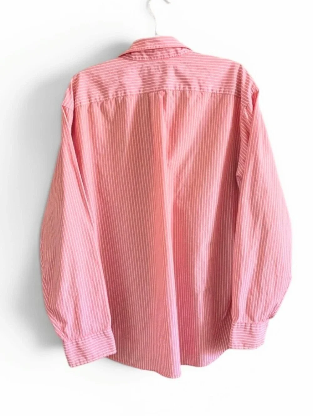 J. Crew Coral Pink White Striped Casual Button Down Cotton Shirt Classic Fit L/S
